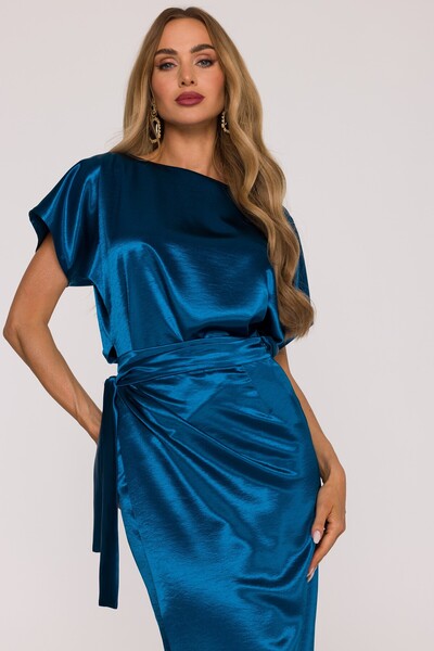 Made of Emotion M887 Satin dress with tie waist