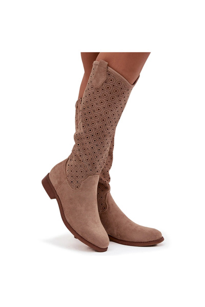 S.BARSKI Cizme de damă cu talpă joasă cu model perforat S.Барски HY52-531 Bej 40
