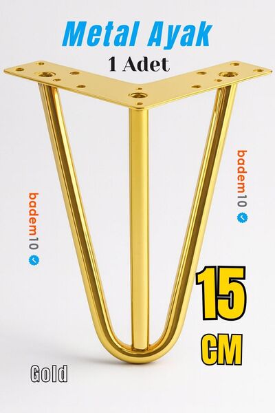 Badem10 Seagull 15 cm Gold Golden Metal Furniture Leg Foot Triangle Modern Design Armchair Coffee Table Desk Tv Unit