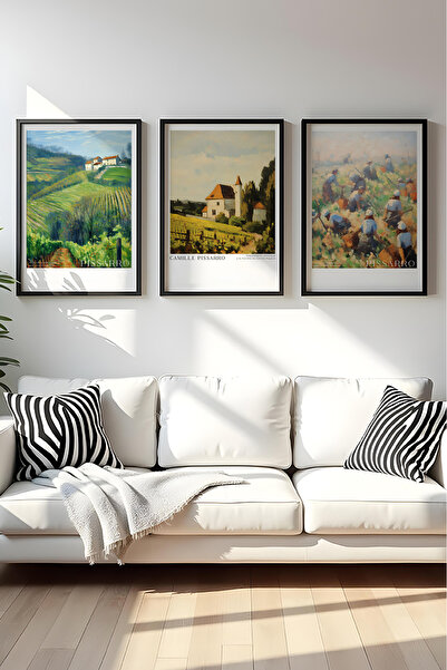 huhuli Ahşap Siyah Çerçeveli Camille Pissarro Tablo Seti Huhu551