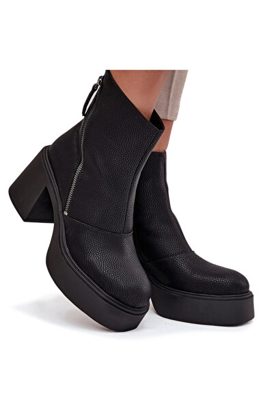 Vinceza Botine din piele izolate pentru femei cu toc și platformă 66831 Negru 39