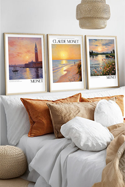 huhuli Ahşap Çerçeveli Claude Monet Tablo Seti Huhu556