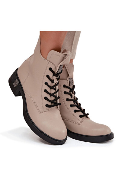 Vinceza Botine din piele pentru femei cu toc mic 66818 Bej 38