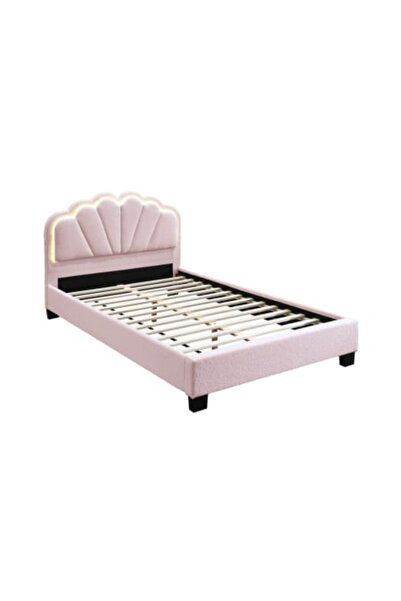 OEM Comfort 2 upholstered bed with LED, 140x200, wooden frame with fixed slatted base, pink color