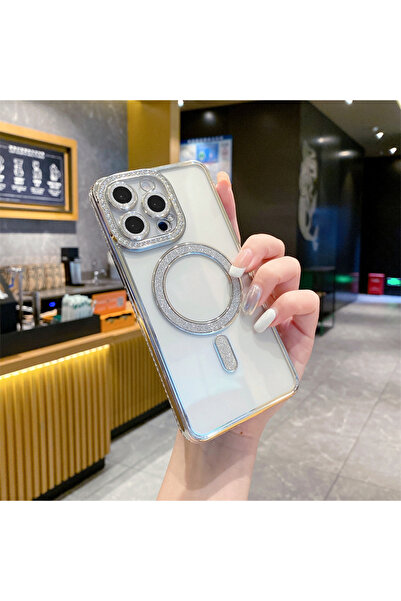 Nezih Case Apple iPhone 15 Pro Uyumlu Taşlı Magsafe Şarj Özellikli Kamera Kor...