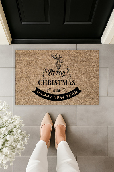 Dormot سجادة أمام الباب بطباعة رقمية حديثة للعام الجديد وعيد الميلاد المجيد