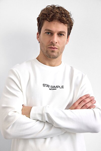 Back And Bond White Regular Fit Crew Neck Sweatshirt