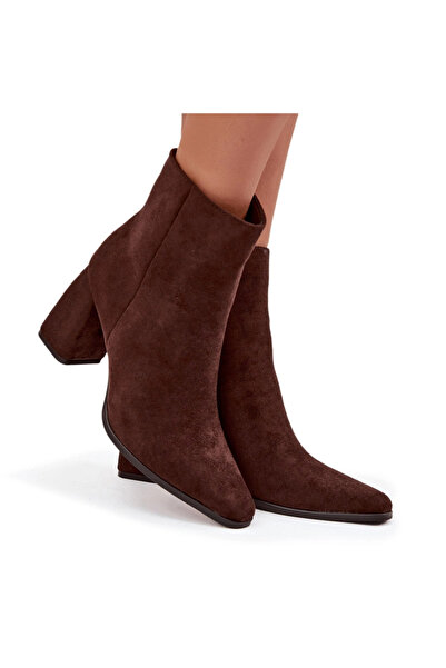 BOTO Botine Dama cu Toc Înalt din Nubuc Ciocolatiu Inessa 40