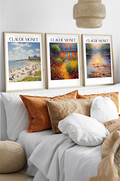 huhuli Ahşap Çerçeveli Claude Monet Tablo Seti Huhu557