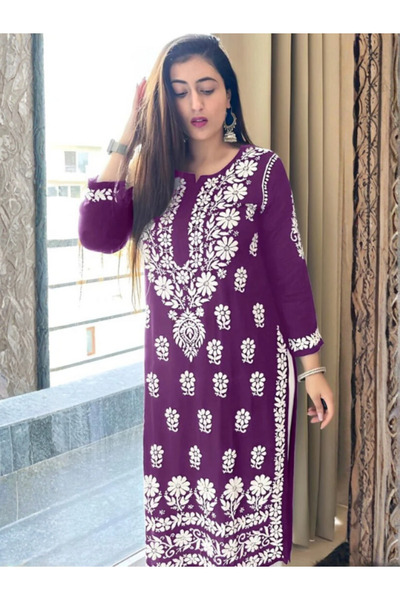 MYSMAR Purple Rayon Cotton Salwar Kameez - FFT1809 | Purple