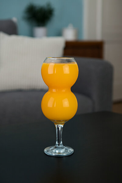 Lüks Sepeti Bila - 4 Pieces Stylishly Designed Double Chamber Glass Cup Set, Juice, Cocktail Stemmed Glass - 380 ml