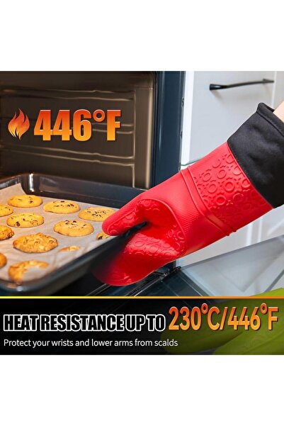 3B Trend 2 Pieces Silicone Fireproof Non-Stick Heat Insulated Kitchen Oven Gloves Red
