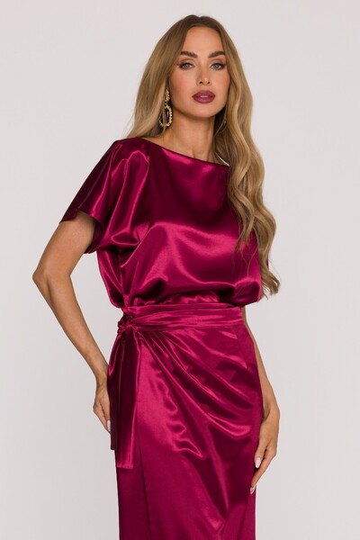 Made of Emotion M887 Satin dress with tie waist