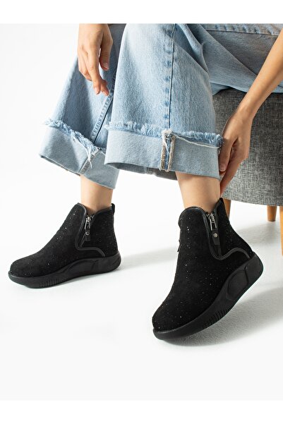 ALEMDAR AYAKKABI NATURA Siyah Taşlı Kadın Bot
