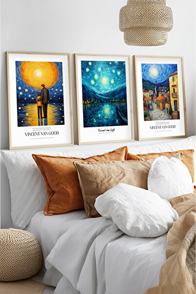 huhuli Ahşap Çerçeveli Vincent Van Gogh Tablo Seti Huhu529