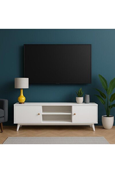 my design eviniz için en özel tasarımlar Modern Tv ünitesi 2 Kapaklı& 2 Raflı - Beyaz renk