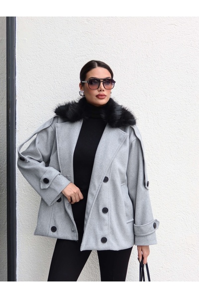 ESRAHELVACI Γούνινο μπουφάν με κουμπιά με κασμίρ