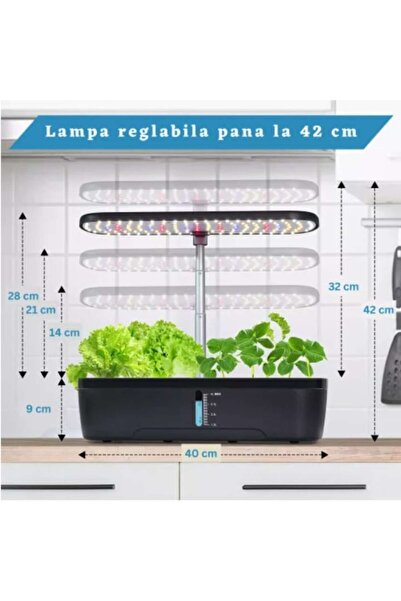 MACVI ® Hydroponic System, 12 Spots, 4L Reservoir, 20W LED, Complete Kit for Herbs & Veggies.