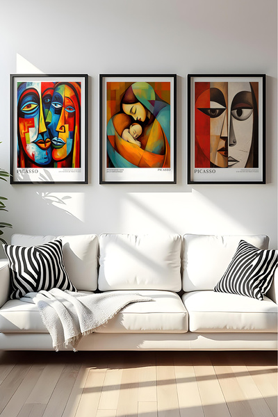 huhuli Ahşap Siyah Çerçeveli Pablo Picasso Tablo Seti Huhu547