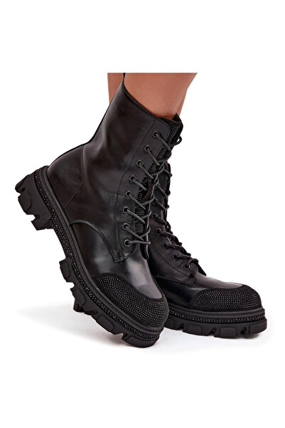 S.BARSKI Botine de lucru pentru femei cu căptușeală cu decor HY42-982 Negru 41