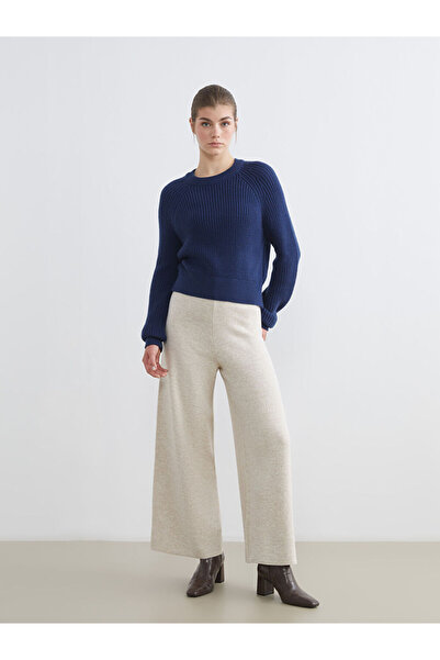 LC Waikiki Lcw Modest Ecru Elastic Waist Wide Leg Women's Knitwear Pants