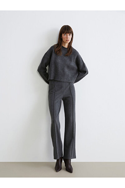 LC Waikiki Lcw Vision Anthracite Elastic Waist Wide Leg Women's Knitwear Pants