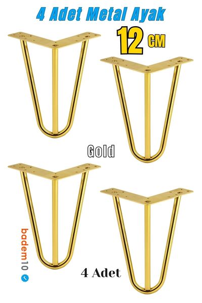 Badem10 Seagull 12 cm Set of 4 Gold Golden Metal Furniture Leg Triangle Modern Design Armchair Coffee Table Desk Tv Unit