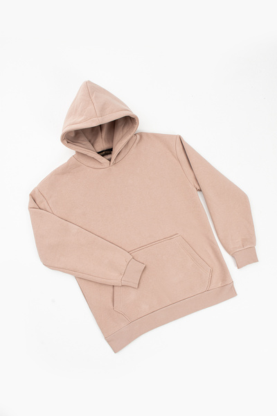 grand coco Men's Oversized 3 Thread Ş Fleece-Lined Beige Tracksuit Set