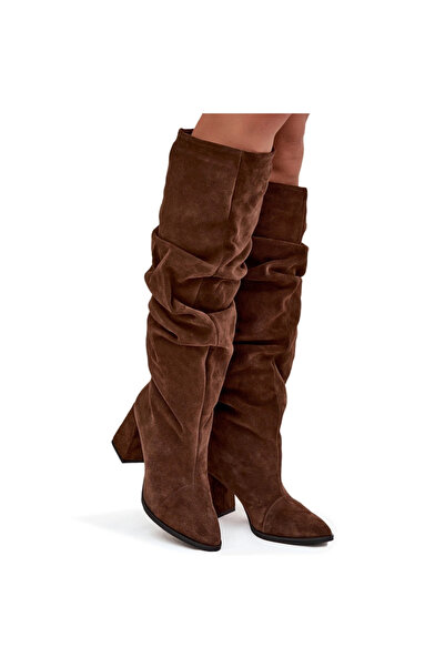 Zazoo Cizme ondulate din piele de nubuc cu toc încălzit 4228 maro 37