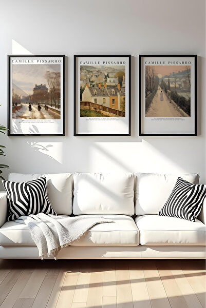 huhuli Ahşap Siyah Çerçeveli Camille Pissarro Tablo Seti Huhu550