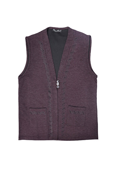 Trikolay Büyük Beden Kadın Taş Detaylı Triko Yelek