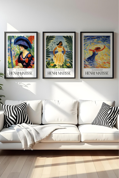 huhuli Ahşap Siyah Çerçeveli Henri Matisse Tablo Seti Huhu539