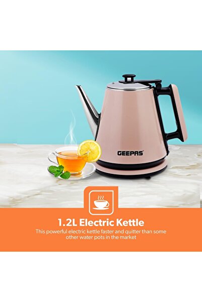 Geepas 1360W Stainless Steel Cordless Electric Kettle, Double Wall 1.2L