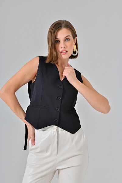 Saade Black Tied V-Neck Vest