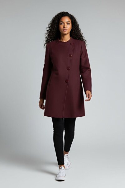 zhrcollection Kaşe Bordo Düğmeli Kısa Kaban (40-46 beden)
