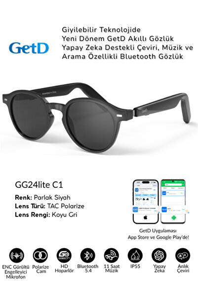 Get D GETD GG24liteC1 Akıllı Gözlük – Çeviri, Müzik ve Arama Özellikli Blueto...