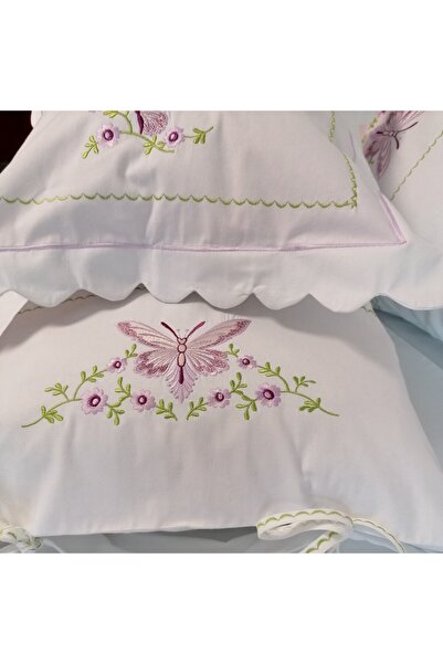 Casa Bucuriei embroidered 8-piece double bedding set, Butterfly, white, 100% cotton (280x300 sheet,