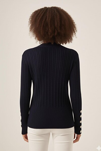 FTZ WOMEN Women's Braided Cardigan Navy Blue 25238