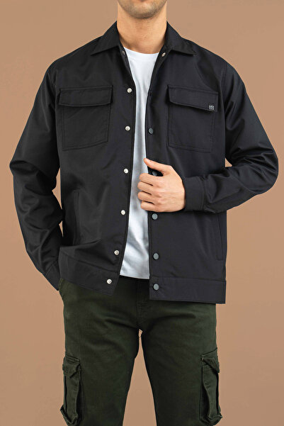 bombe Чоловічий парашутний тканинний сезонний куртка з застібкою на кнопках і бічними кишенями, сорочка-жакет