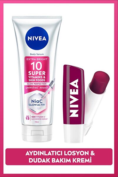 NIVEA SPF15 Super10 Aydınlatıcı,Nemlendirici Vücut Losyonu 170ml ve Böğürtlen...