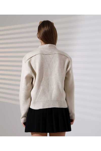 Blue Morpho Silver Stone Knitwear Zippered Crop Cardigan Above Skirt