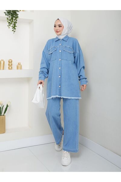 RETA MODA Pearl Stone Embroidered Jeans Double Set