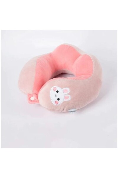 Flippy Flippy Travel Pillow, For Neck and Head, 28x28x10 cm, with Embroidered Rabbit Pattern, Pink