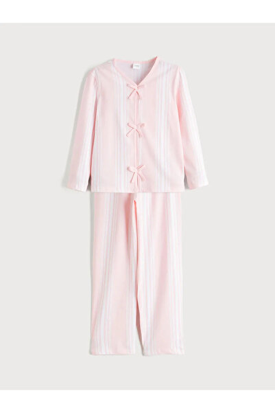 LC Waikiki Set de pijamale pentru fetiță cu decolteu în V și detaliu cu fundă