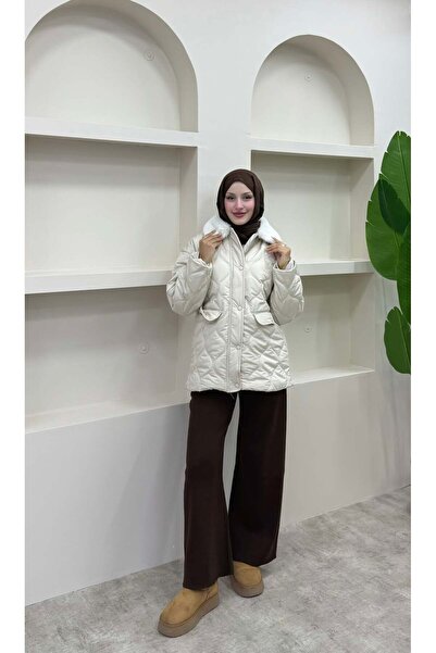 lurex moda Puffer Jacket with Fur Collar