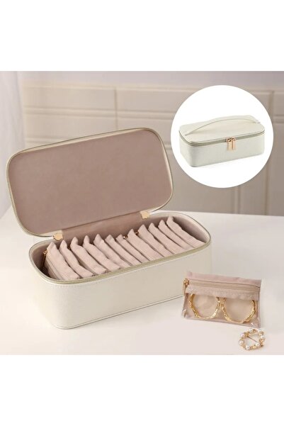 gaman Çok Bölmeli Şık Takı ve Aksesuar Düzenleme Kutusu - Taşınabilir, Fermuarlı Mücevher Organizeri
