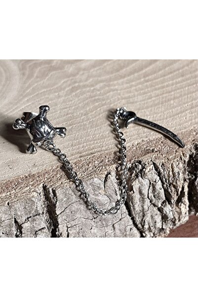 Viking Skull Chain Sword Dangle Chain S+ Quality 316L Stainless Tarnish Free Steel Earring Single