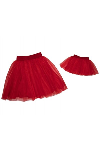 Atelier Anca Socolovschi Mother/daughter set - white top with reindeer print and red tulle skirt, size L & 7-8 years