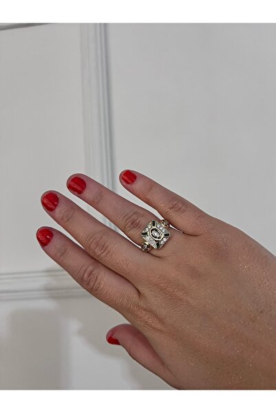 shop خاتم مرصع بالذهب والفولاذ مع حجر أخضر صغير لامع ومتوافق مع جميع الأصابع