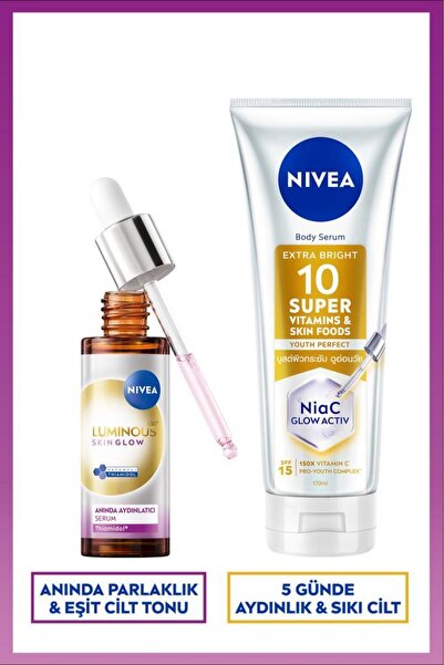 NIVEA Luminous630 Skin Glow Aydınlatıcı Cilt Serumu 30ml ve Super10 Aydınlatı...